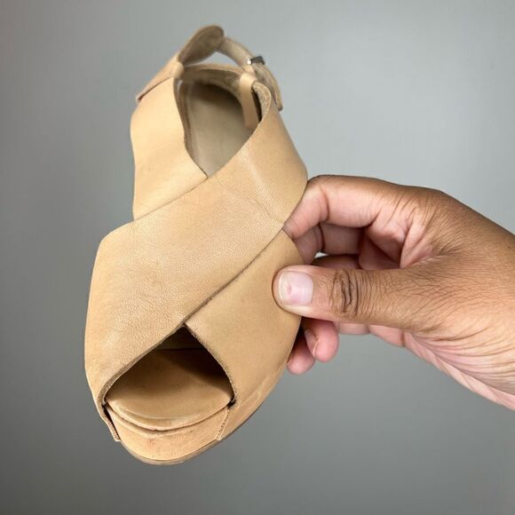 3.1 Phillip Lim Tan/Cream Leather Peep Toe Espadrille Wedges Size 8 - Picture 11 of 16